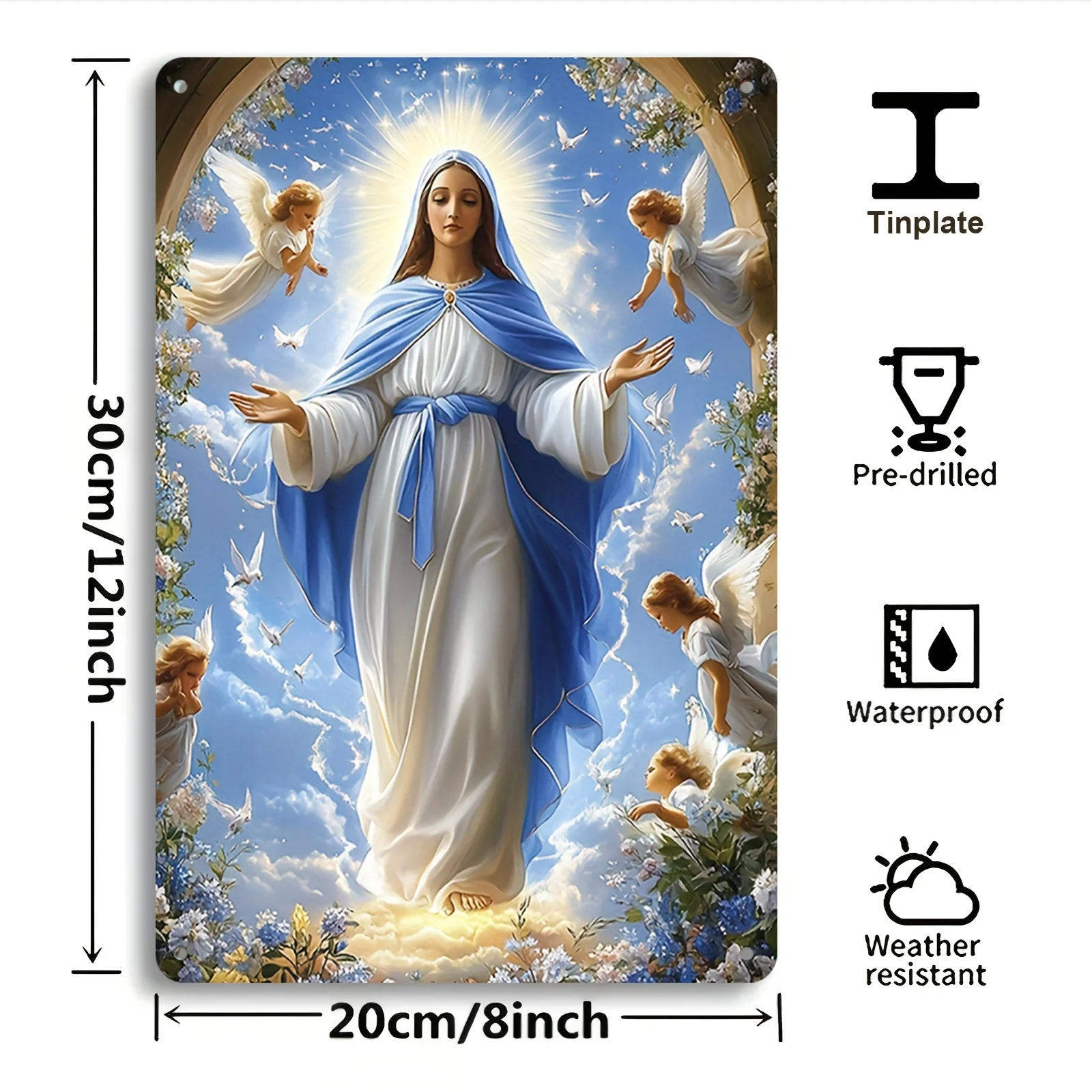 2D Metal Sign Religious Art Wall Decor Metal Sign for Bedroom Living Room 12x8 Inch 30x20 cm 1PC