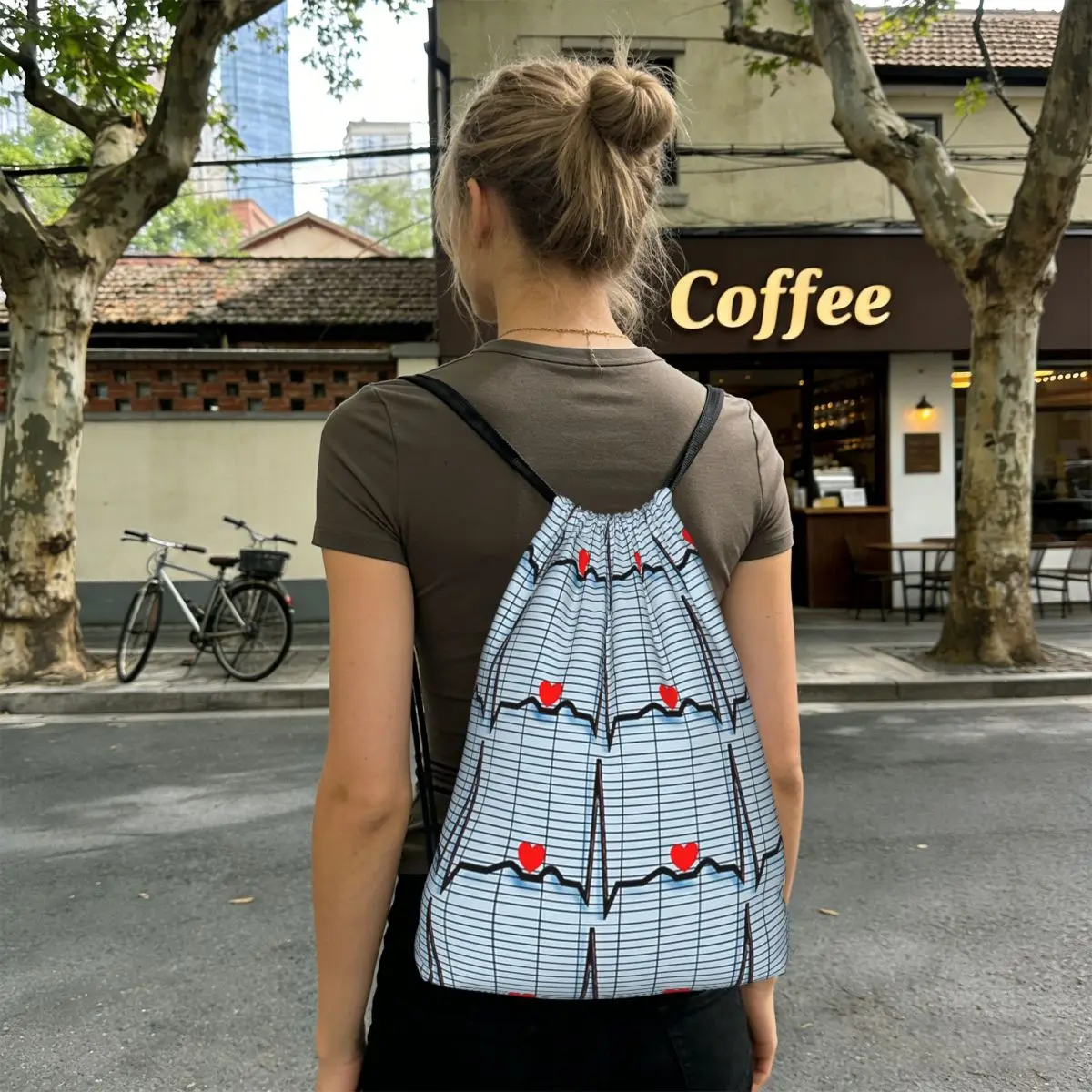 EKG Cardiac Rhythm Strips Backpacks Multi-function Drawstring Bundle Pocket Sports Bag Book Bags for Travel School