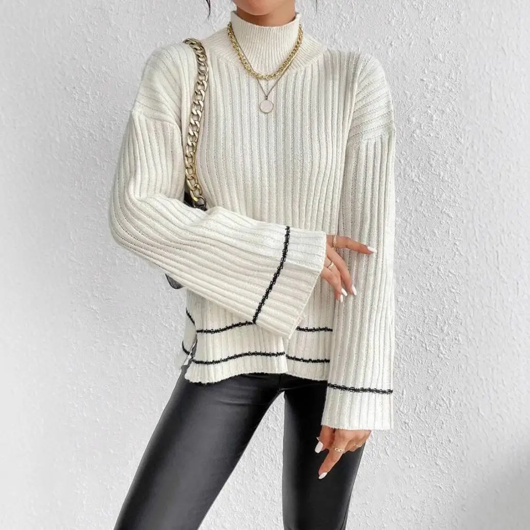 

Women's Casual Long Sve Knitted Sweater Loose Fit Comfortable Autumn Top Color Blo Design Faionable Mid-Length T