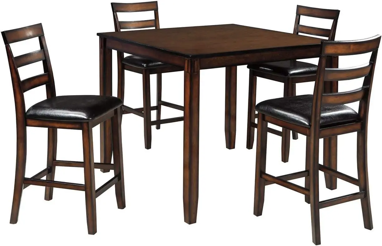 Coviar 5 Piece Counter Height Dining Set, Includes Table & 4 Barstools, Brown