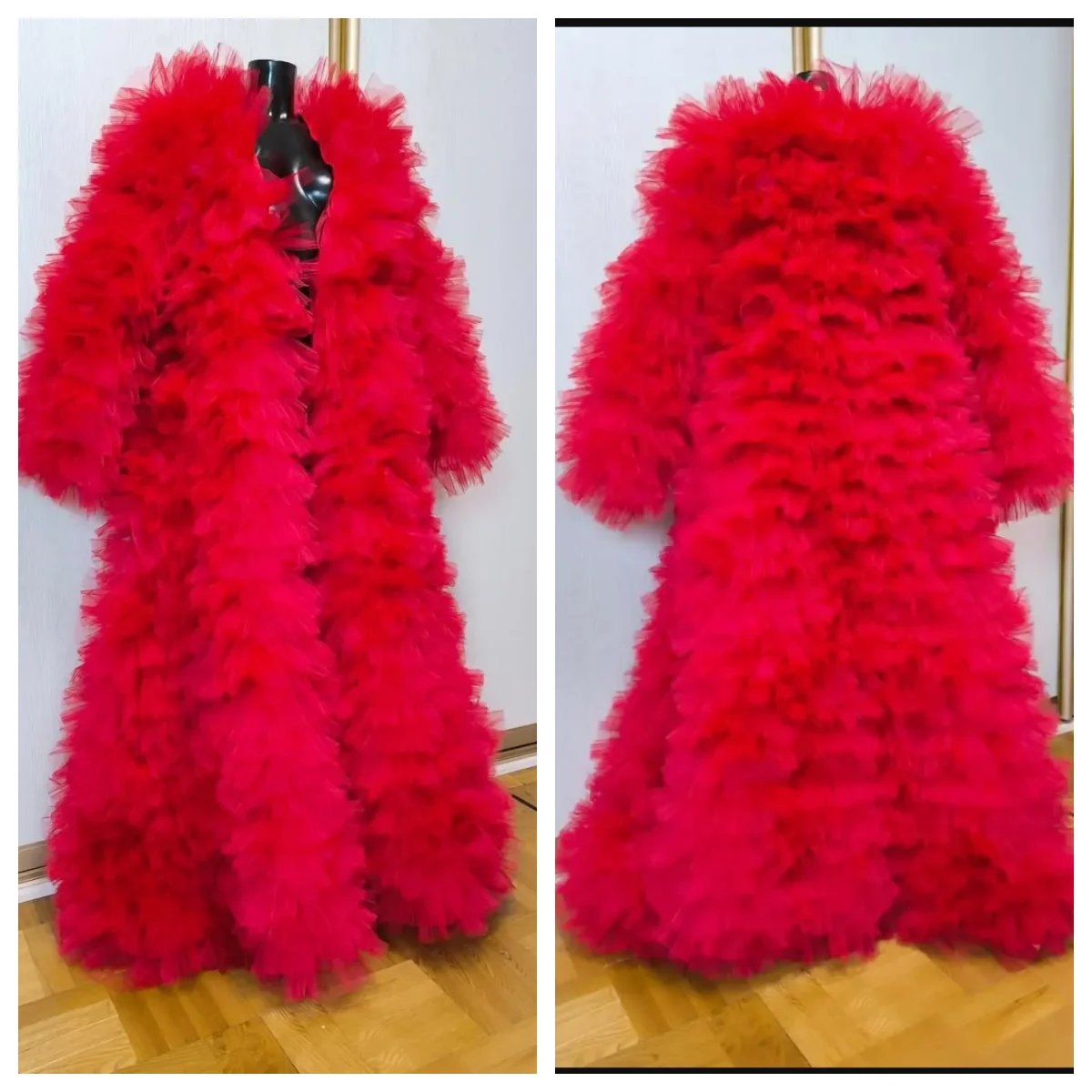 

Red Puffy Tulle Maternity Dress Photoshoot Robes Women Long Jacket Pregnancy Robes Photography Cape Perform Coats Robe