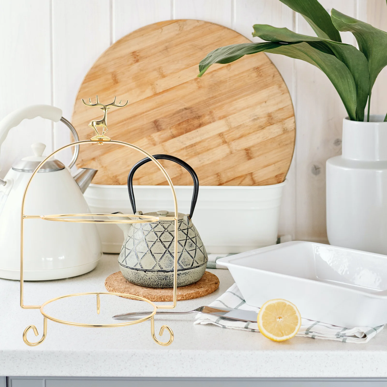 حامل كعكة حديدي ساحر مكون من طبقتين، تصميم أنيق لحفلات زفاف الشاي بعد الظهر، تخزين مدمج ومريح