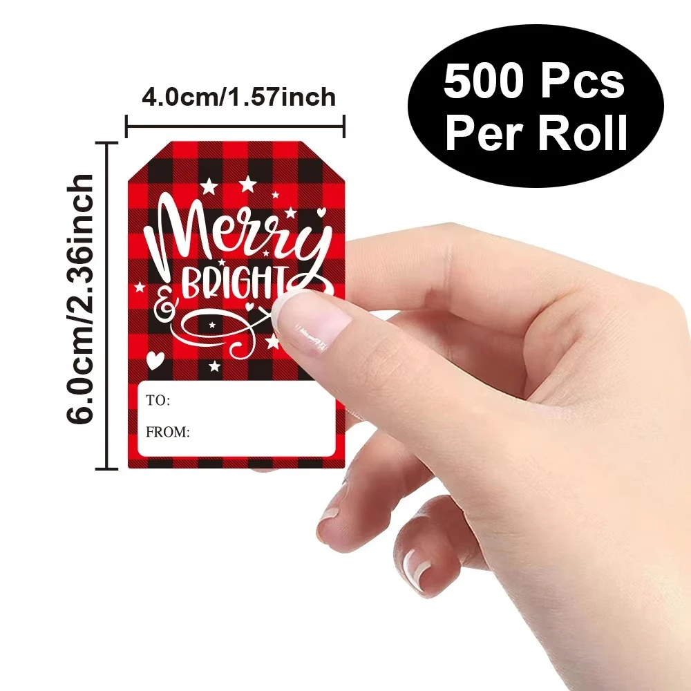 500Pcs Christmas Tags Labels, 8 Design Self Adhesive Gift Stickers Name Tags with Santa Snowmen Xmas Tree Snowman Holiday Decor