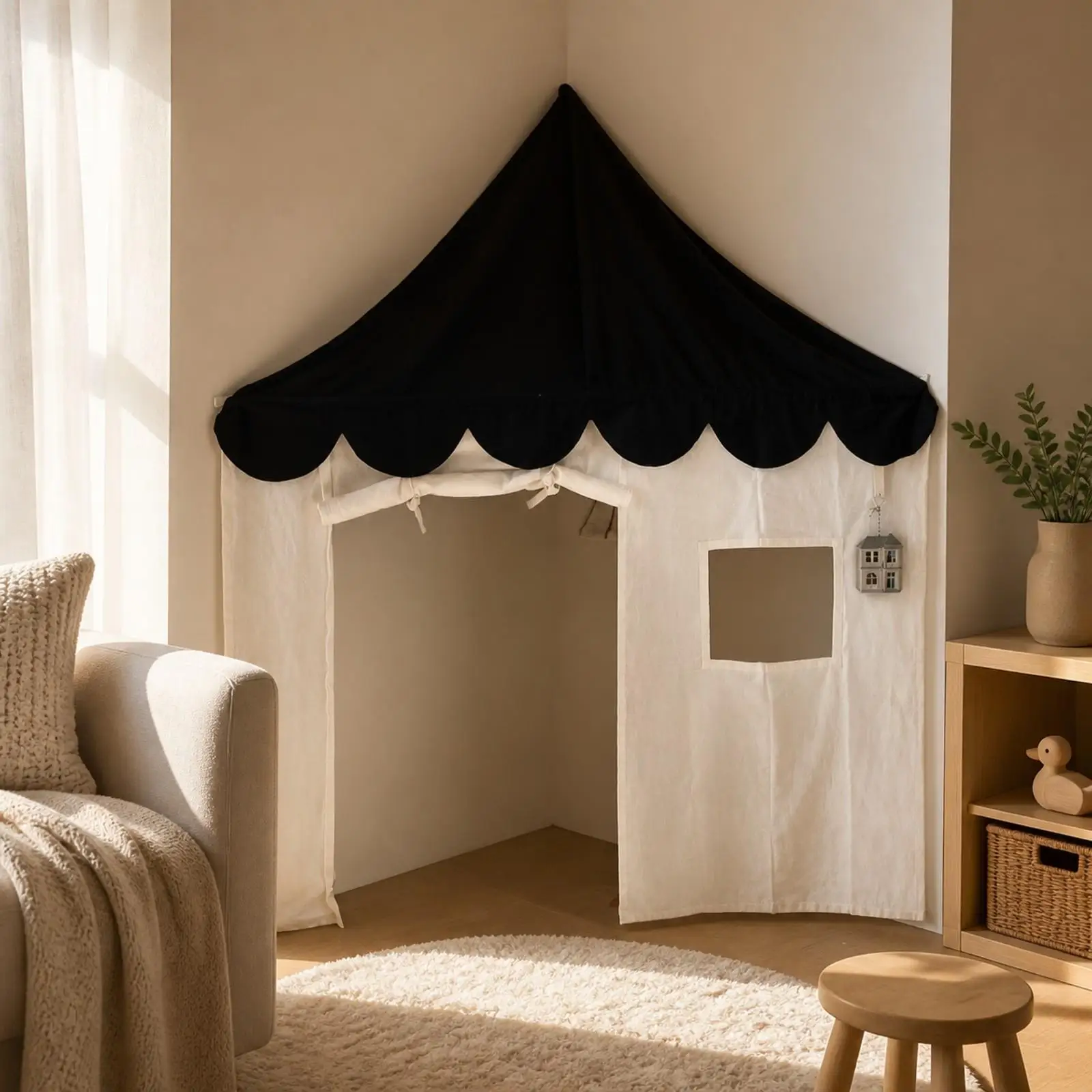 Wall Mounted Cotton Canvas Childrens Tent House for Bedroom Playroom Pretend Games Quiet Reading Space Saving Hanging Design