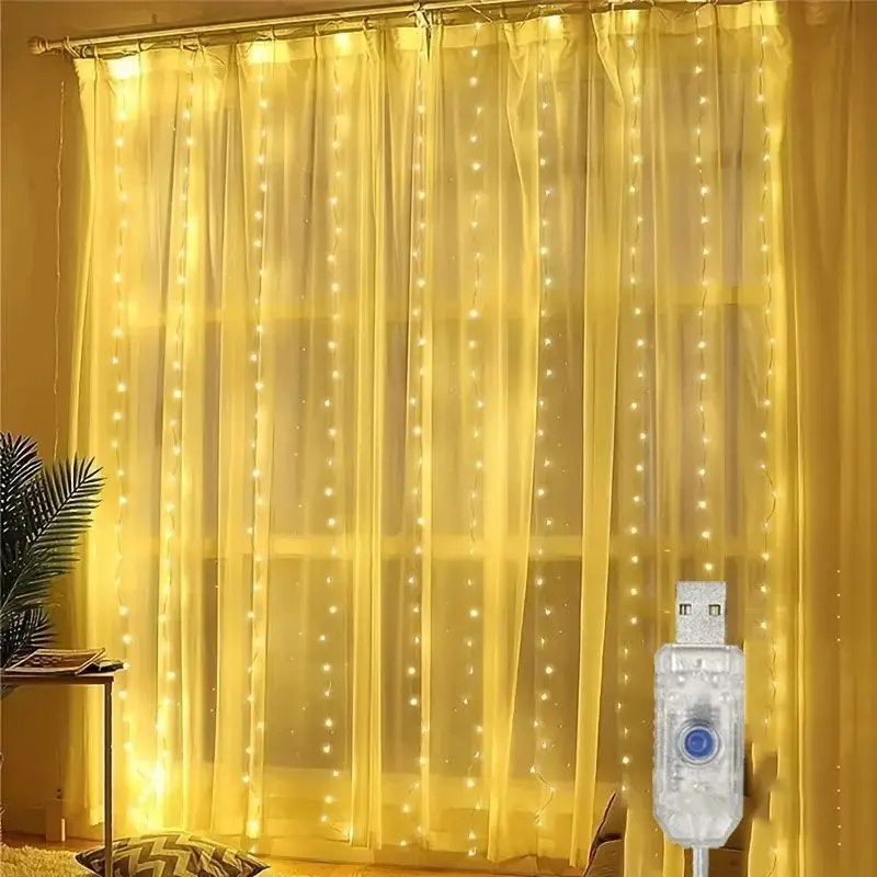 

6m/4m/3m Curtain LED String Lights 8 Modes Party Light USB Plug Ramadan Ambient Lighting Bedroom Wedding Home Window Decoration