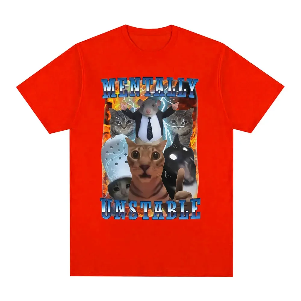 Unhinged Funny Cat Print T Shirt Men Women Round Neck Short Sleeve Polyester Quick Dry Breathable Loose Oversized Casual Tops