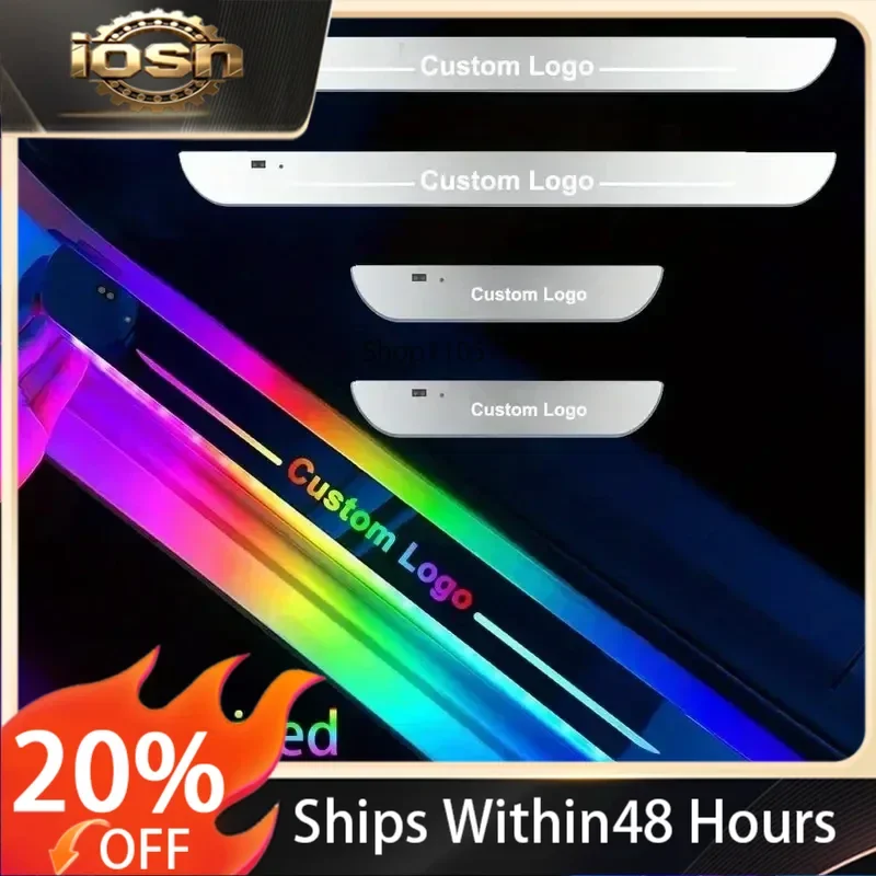2/4pcsCar Customized Door Illuminated Sill Light Logo Projector Lamp USB Power Moving LED Welcome Pedal Scuff Plate Pedal Light
