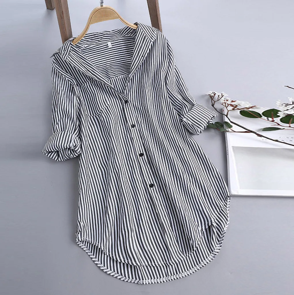 

Striped Top Shirts For Women Loose Long Sleeve Turn-Down Collar Button Down Women's Shirts Blouse Harajuku Versatile Shirts