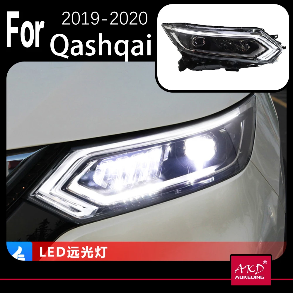 AKD Car Model Head Lamp for Dualis Headlight 2019-2020 New Qashqai LED Headlight DRL LED Projector Lens auto accessorie