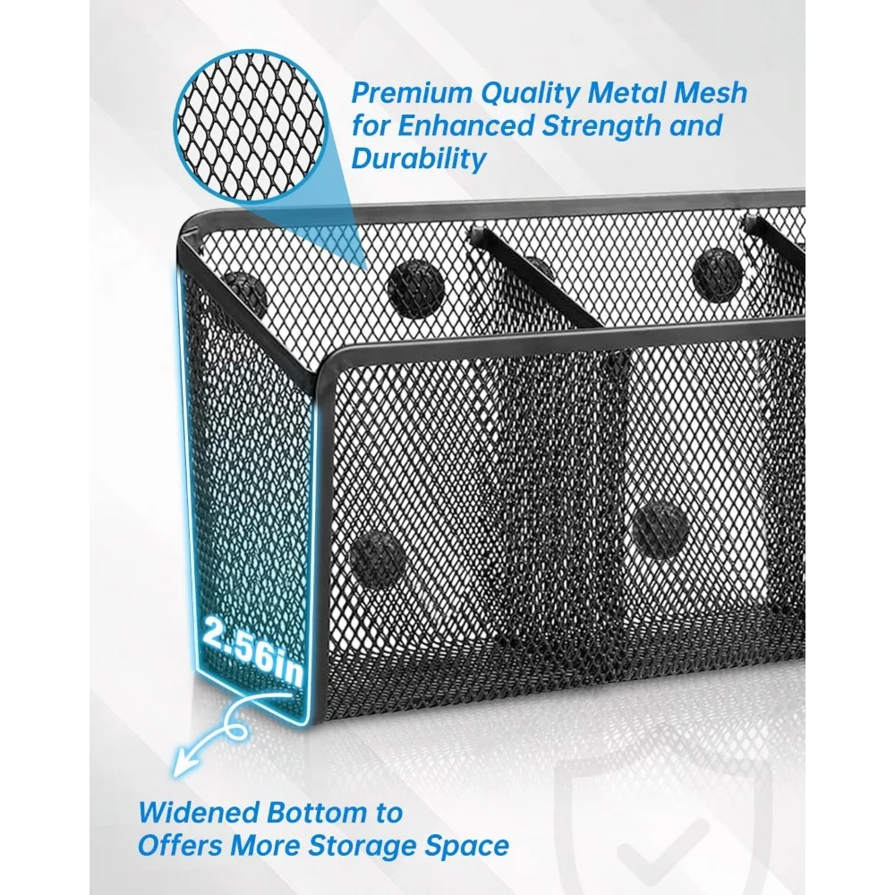 magnetic pencil holder - metal pen holder with strong magnets - storage basket organizer for whiteboard, refrigerator, locker a