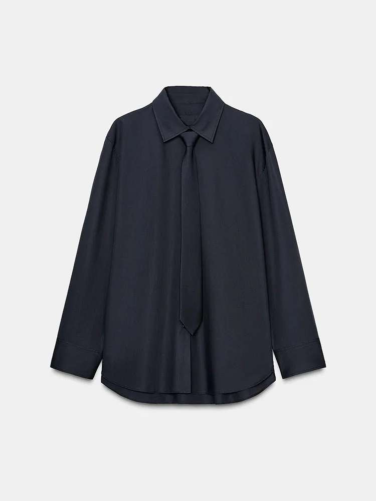 

Новинка зимы 2022, милый универсальный модный длинный све, шелковый саржевый галстук, женская одежда, этнический сценический костюм, футболка