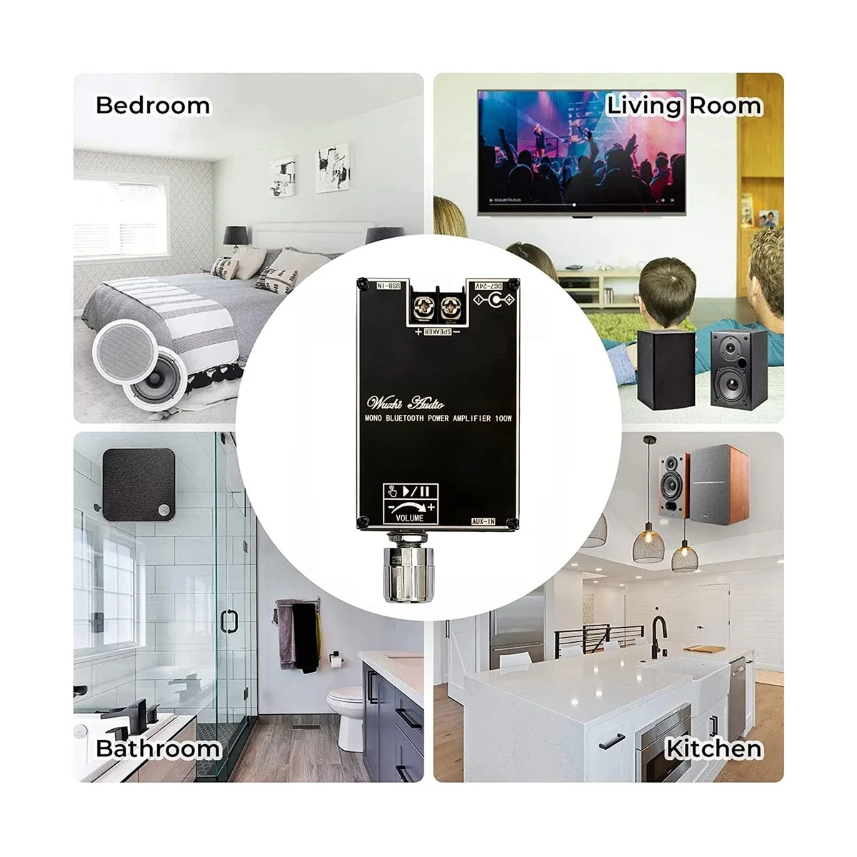 บอร์ดเครื่องขยายเสียงบลูทูธ100W แบบโมโนพร้อมกล่อง TWS TPA3116D2โมดูลเสียงสเตอริโอ BT5.1 DC7-24V ZK-1001B