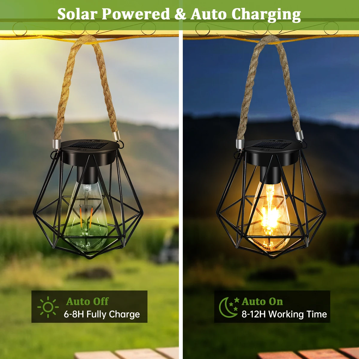 Solar Lanterns Lamps Tabletop Filament LED E27 Hanging Solar Powered Garden Decorative Table Lights for Patio Backyard Courtyard