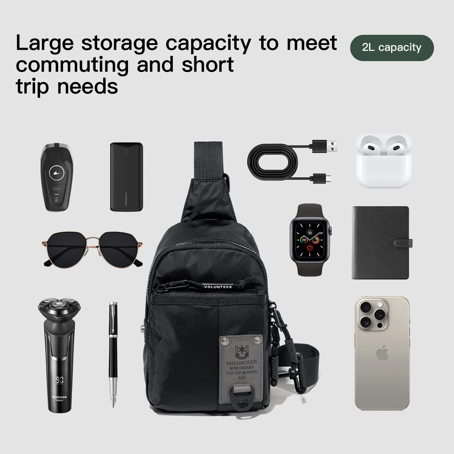 VOLUNTEER спортивные нагрудные сумки для мужчин, водонепроницаемая маленькая сумка для бега, мужская повседневная сумка через плечо из ткани Оксфорд 1809-12