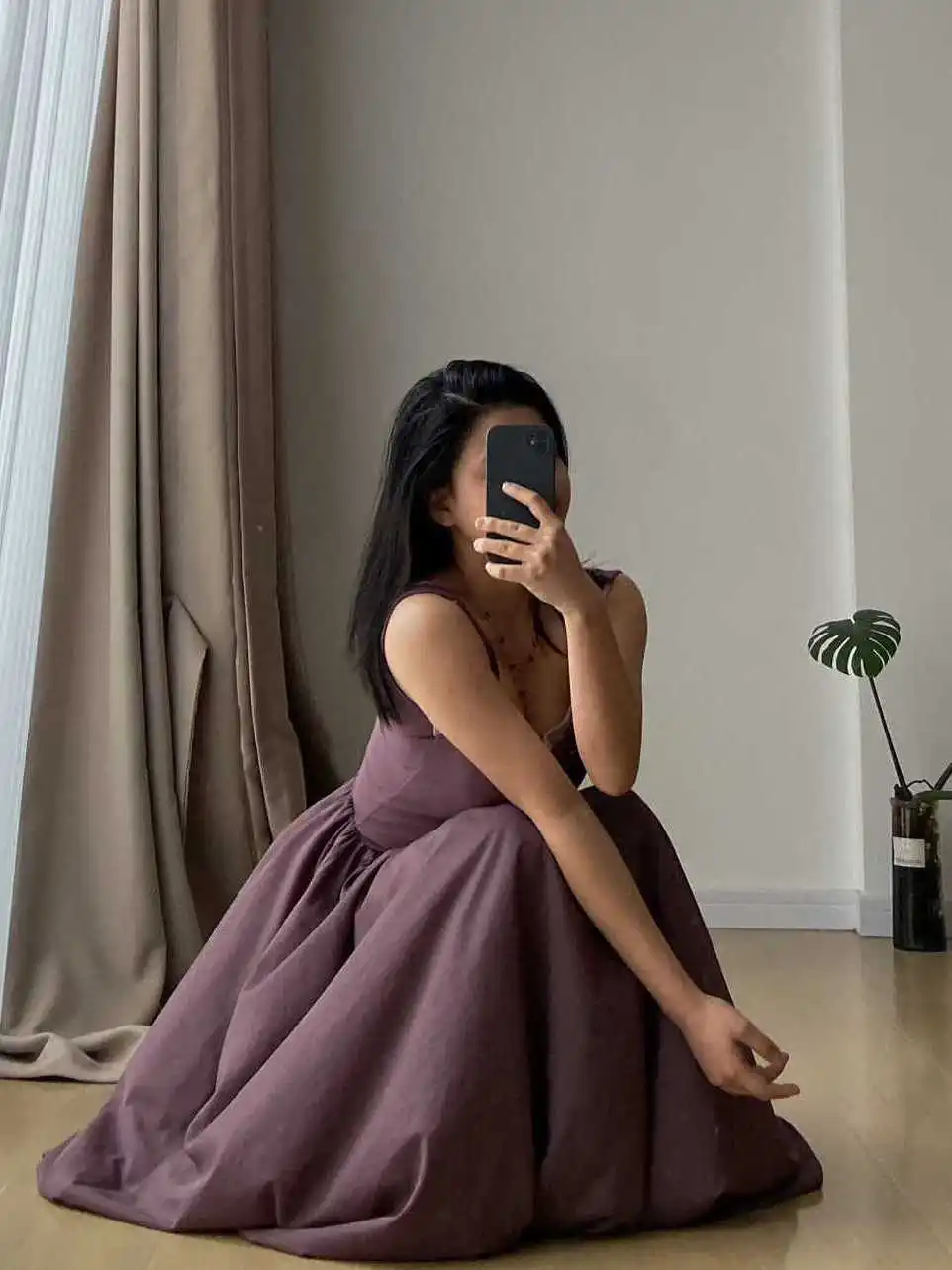 French Square Neck High Waisted Backless Solid Long Dress Women 2024 Summer Sleeveless Fake Two-piece Floral Bud Dress V6N7