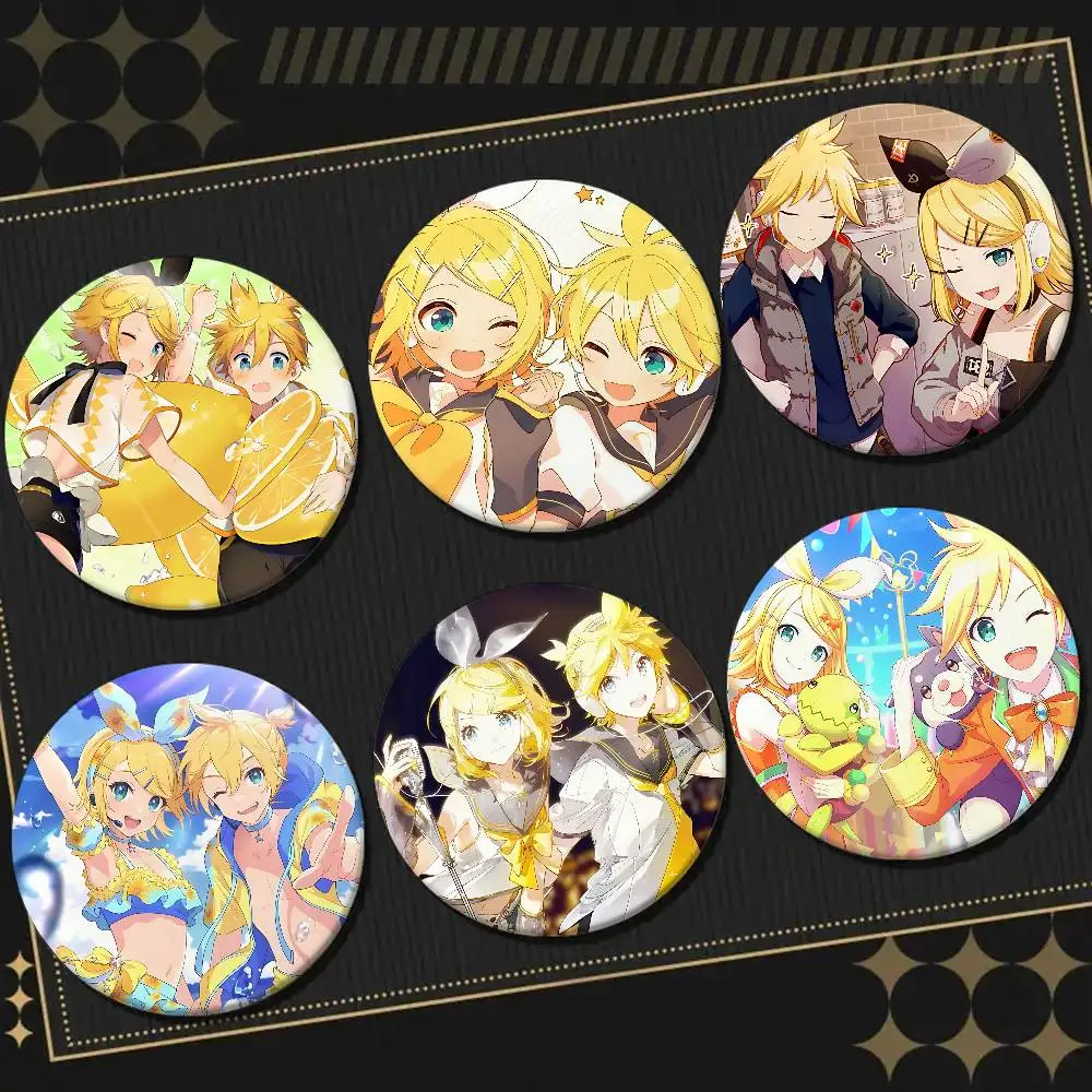 K-Kagamine Rin et Len Badges broches rondes de dessin animé broches faites à la main pour sac à dos bijoux accessoires cadeaux Badge S