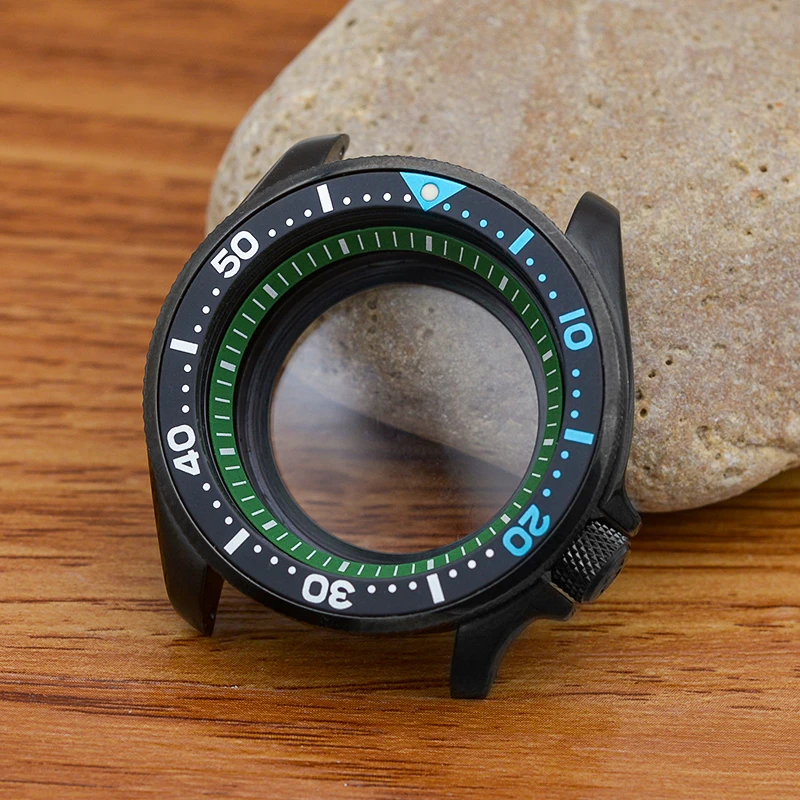 Mod SKX007 carcasa negra dorada fundas de reloj aptas para movimiento NH35 NH36 corona de cristal de zafiro a 3,8 20ATM reloj resistente al agua