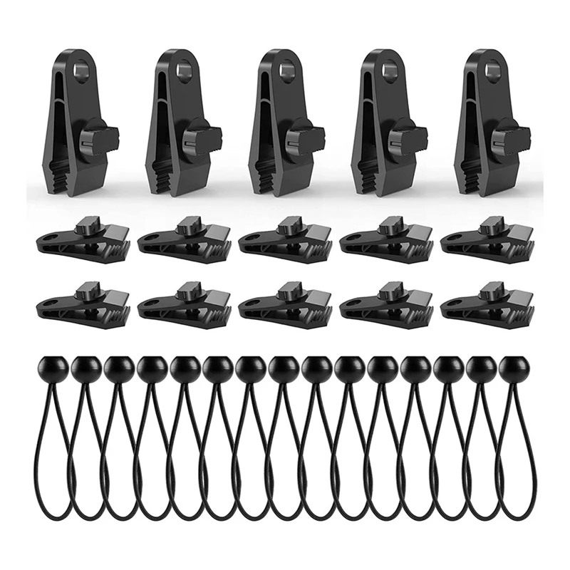 

30 PCS Tarp Clips With Bungee Balls Tarp Clips Clamp Heavy Duty Lock Grip For Tarp,Pool Cover,RV Awning Cover