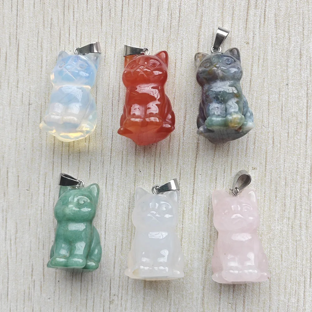 Fashion good quality natural stone mixed cat shape pendants DIY Necklaces jewelry making 6pcs/lot Wholesale fast shipping