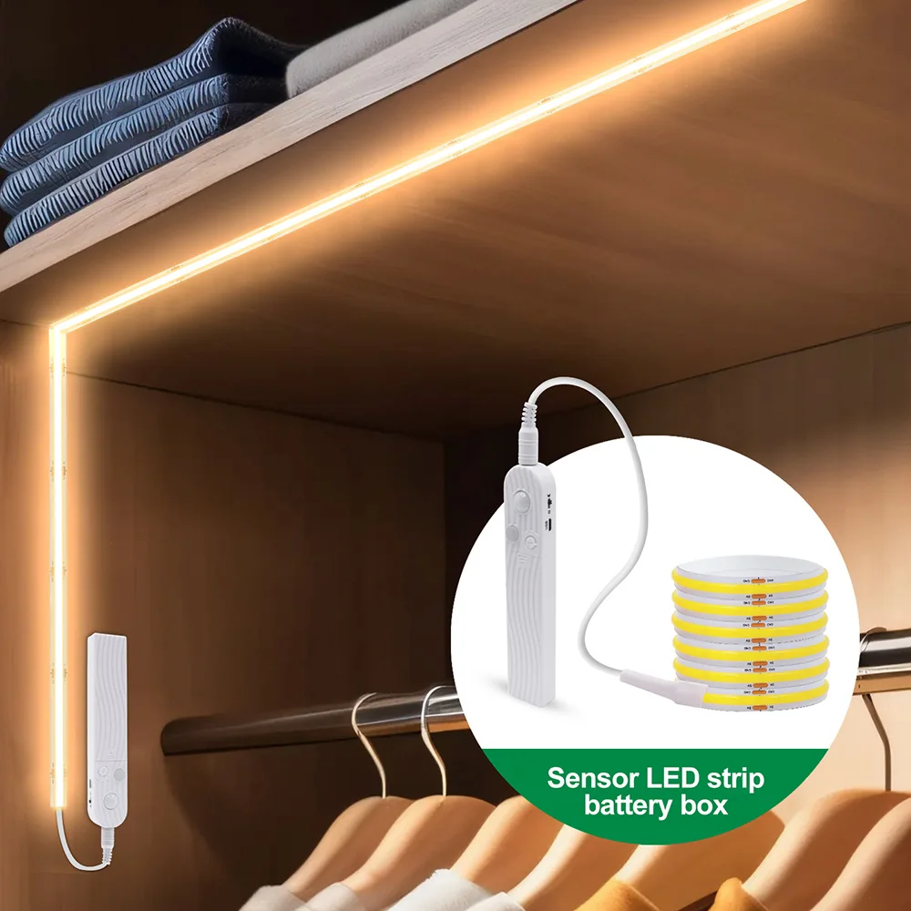 Bewegungsmelder, 5 V, LED-COB-Lichtleiste, batteriebetrieben, USB-betrieben, automatische EIN/AUS-Liner, Beleuchtungsdiode für Schrank, Kleiderschrank, Küche, Treppe – Detail 9