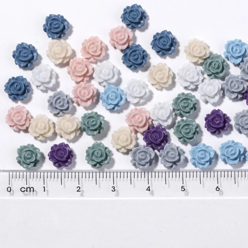 36/50PCS 8MM Matte 3D Acrylic Flower Nail Art Charms Morandi Colors Rose Accessories For Nails Decoration Supplies Materials