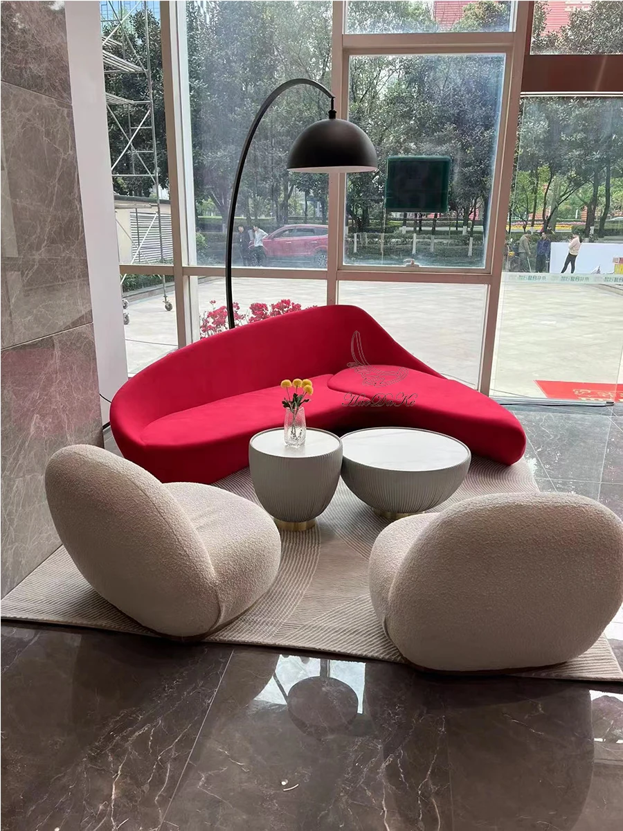 

#v Simple Arc FRP Moon Sofa Nordic Shaped 7-word Corner Sofa Moon Sofa