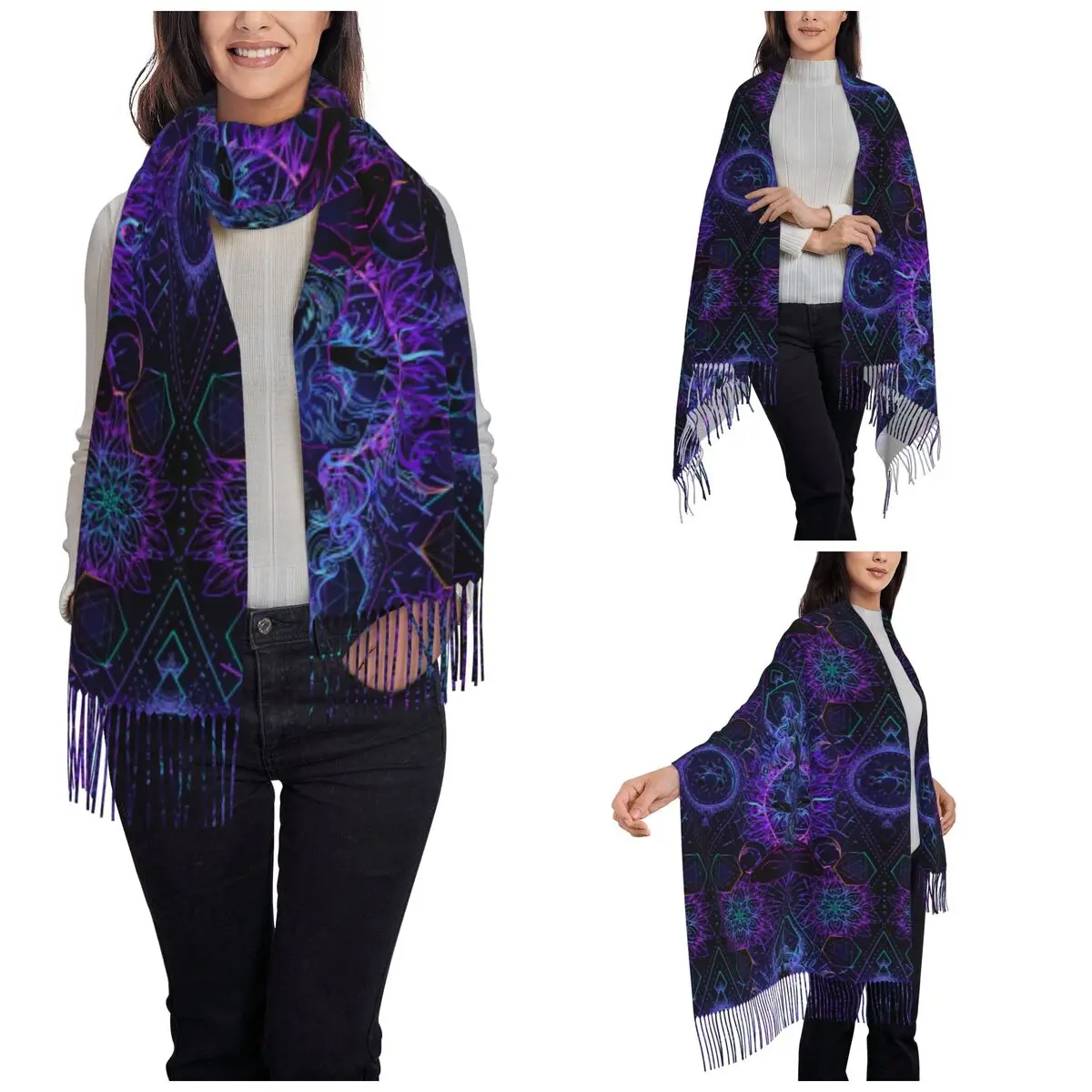 India Mandala Zen Buddha Scarf Women Warm Winter Pashmina Shawls and Wrap Mandala Psychedelic Large Shawl Scarf for Daily Wear