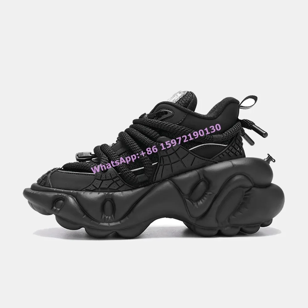 Shallow Spider Web Pumps Black Green High Increase Round Toe Cross Tied Lace Up Mixed Color Shoes Couples Leisure Shoes 2024