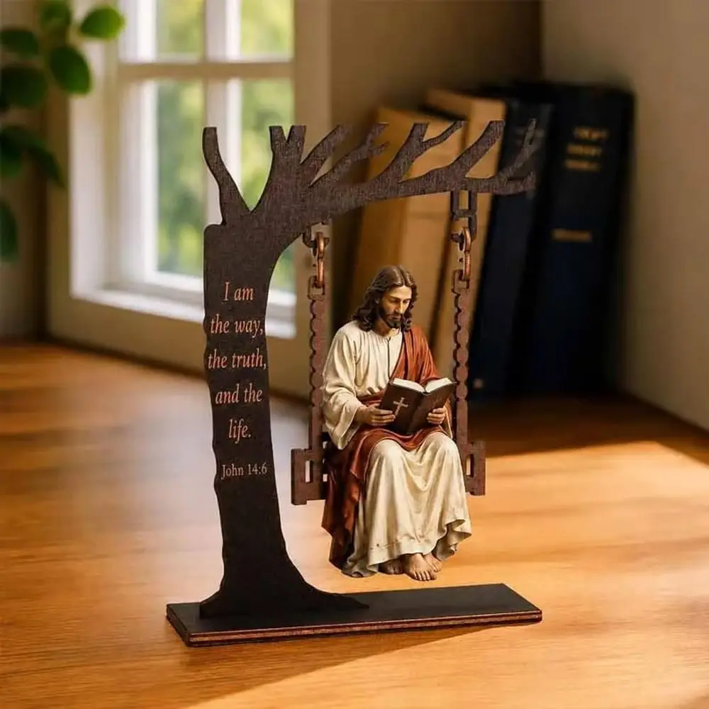 Tree Shape Reading Figurine Swing Freestanding Base Figure Reading on the Swing Printed Figure Shelf Decoration
