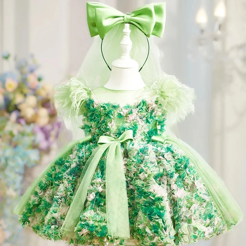 

Новое зеленое сетчатое платье для девочек 2026 года, с рукавами-крылышками, в стиле принцессы, для торжественных мероприятий и вечеринок