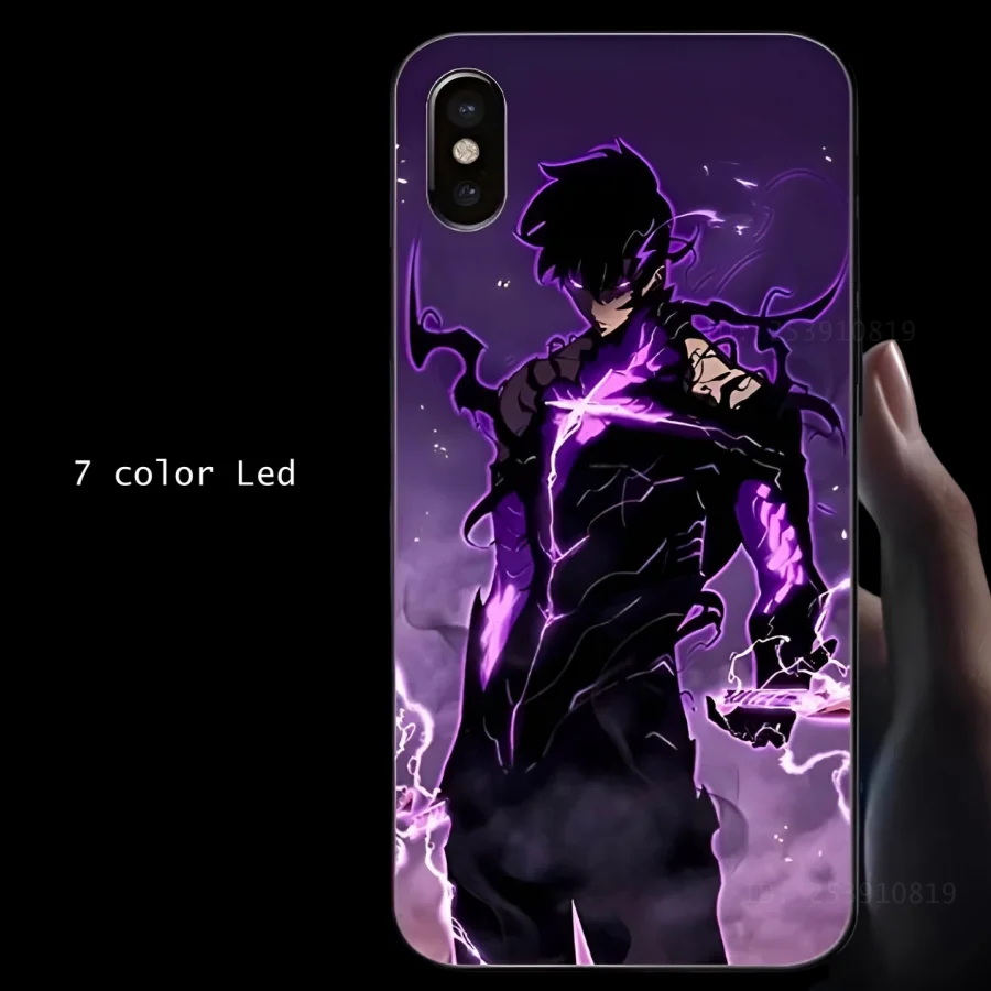 

Anime Voice Control Flash Glow Phone Case For iPhone 16 15 14 Plus 13 12 11 Pro Max Glass LED Phone Cover Shell Solo Level