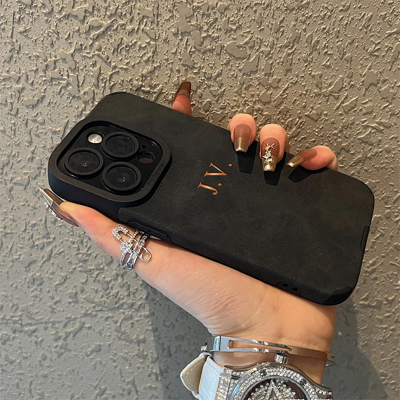 Personalized Matte Lambskin Leather Case For iPhone 16 15 14 13 12 11 Pro Max Customized Name Initials Luxury Cases 15 pro max