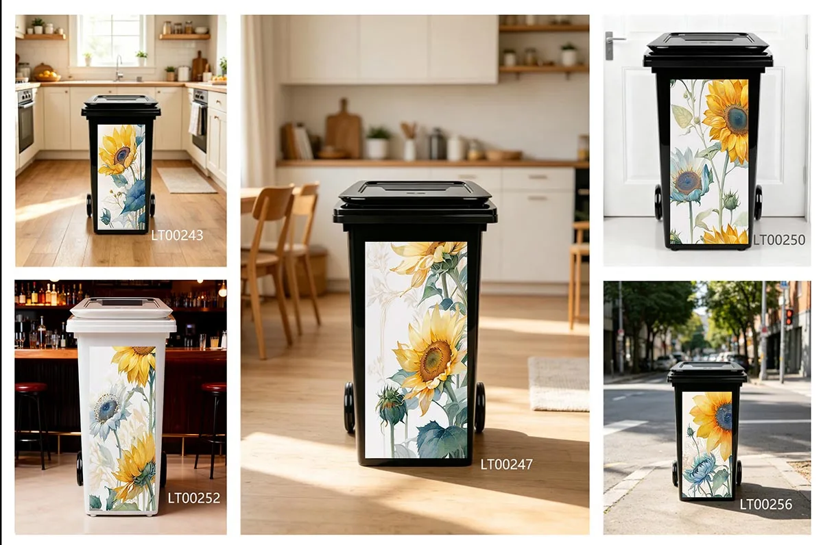 

Multiple Sunflower Blooms Trash Can Sticker, Easy-to-Apply Removable Decal for Backyard Garbage Bin Ornamental Stickers