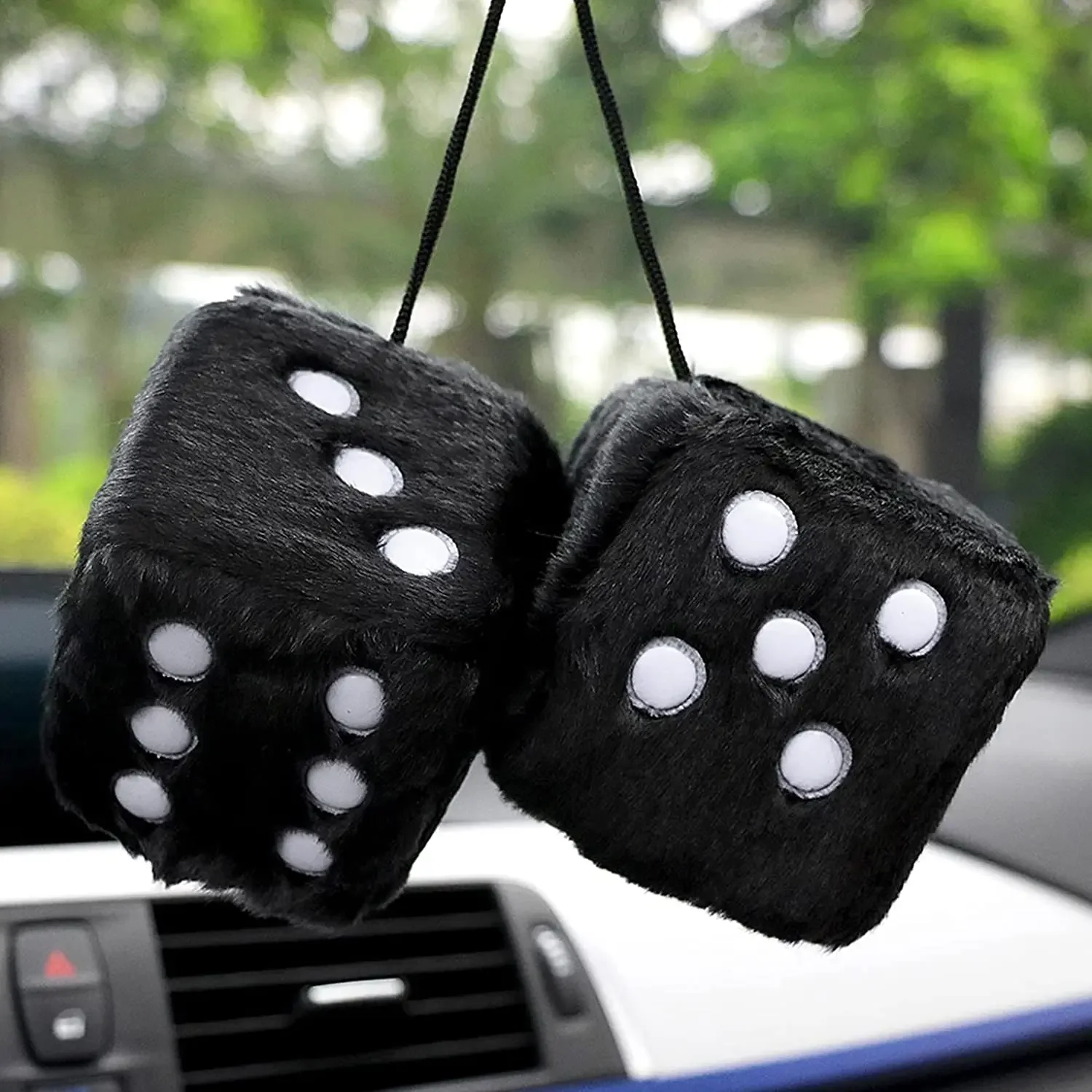 Fuzzy Plush Dice With Dots Square Hot Stamping Dot Dice Hanging Mirror Cube Pendant Car Ornament Sieve Anime Car