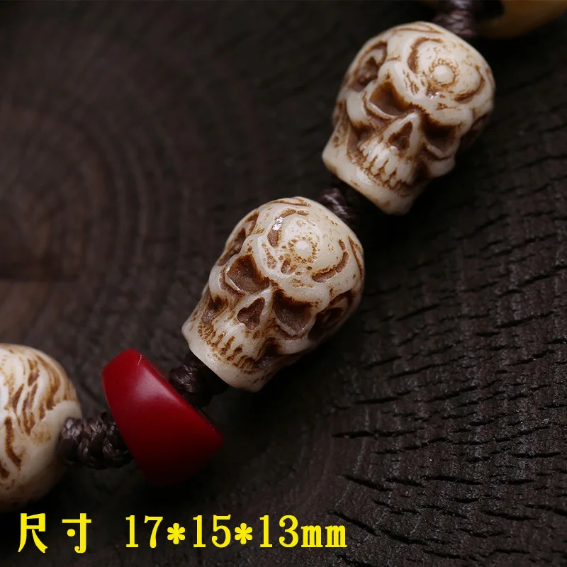 Backflow Carving Corpse Tuolin Handmade Braided Rope Bracelet Root Feeder Yak Bone Accessories Collectables-Autograph Rosar
