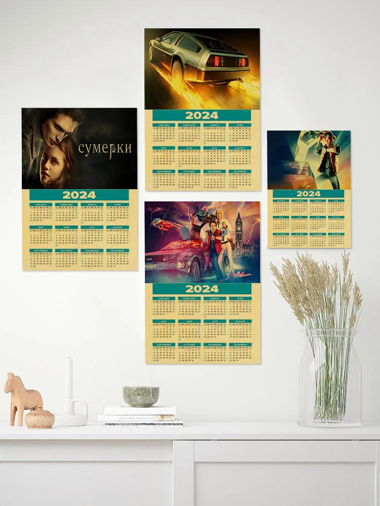 2024 Calendar Poster Come Back To The Future  Decorative  Vintage Kraft Print Vintage Home Room Decor Wall Decor  Wall Painting