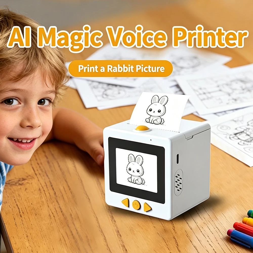 KEBIDUMEI AI Magic Box Voice Smart AI Voice Printer Bluetooth Portable HD Screen Printer for Kids Gift Drawing Printing Toy