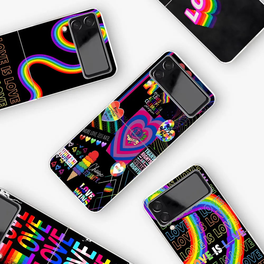Mobile Phone Case for Samsung Galaxy Z Flip 4 3 5G Transparent TPU Cover Zflip4 Zflip3 Folding Flip4 Flip3 Love Is Love Rainbow