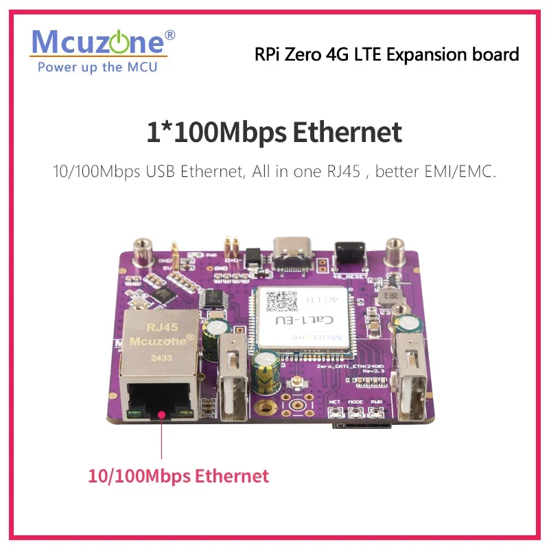 لوحة توسيع إيثرنت RPi0_CAT1/EU 4G LTE و100Mbps لـ Raspberry Pi Zero، Zero WH، Zero 2W، USB HUB، بدون سائق