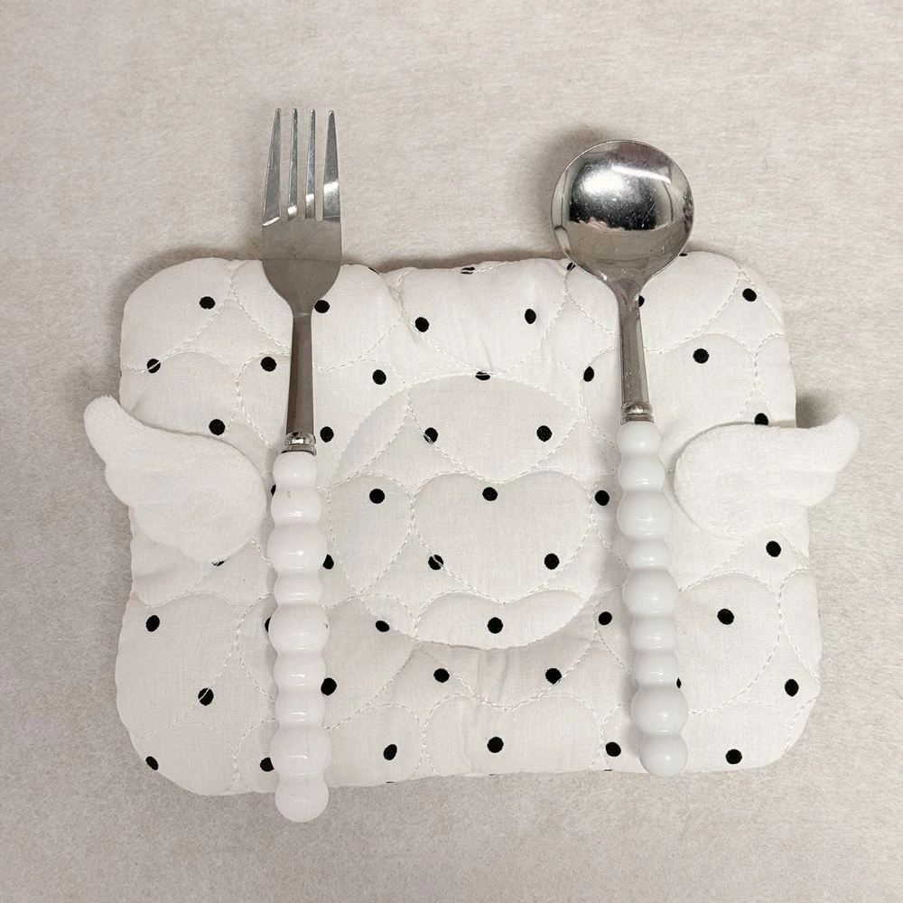 Cute Black and White Polka Dots Quilted Insulated Coaster Wings Cup Mat Fabric Clip Cotton Minimalist Desktop Decoration