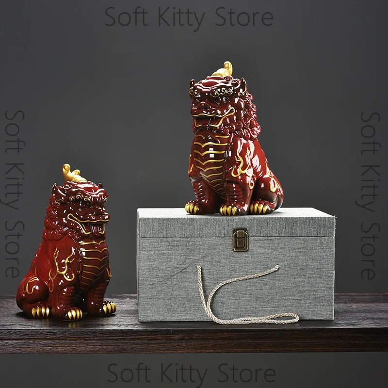 Chinese Pixiu red ceramic ornament lucky office living room