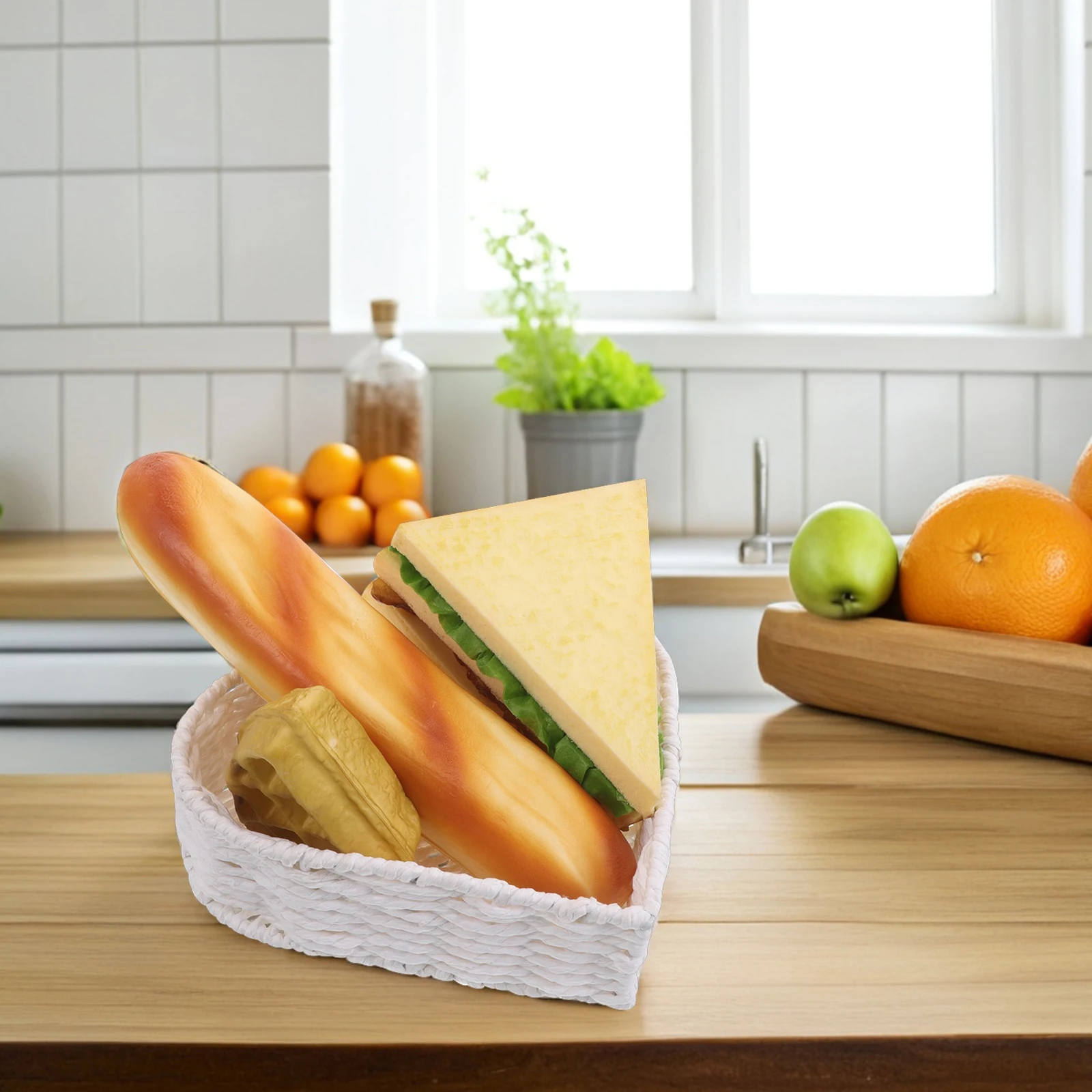 

Heart Woven Storage Paper Rope Rattan Bread Egg Fruit Basket Coffee Table Organizer Tray Snack Container Kitchen Living Room