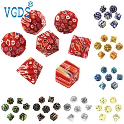 Handwritten Font 7Pcs/SET D4 D6 D8 D10 D12 D20 VGDS Table Role Play Game Arial Font K9 Transparent Glass Flower Glass Dice