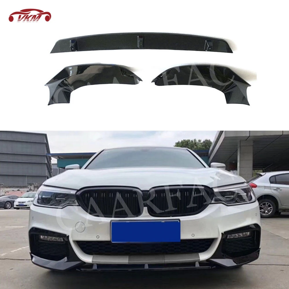 Carbon Fiber/ABS Piano Black Front Bumper Lip Spoiler Splitters for BMW 5 Series G30 G31 M Sport 2017 2018 2019 