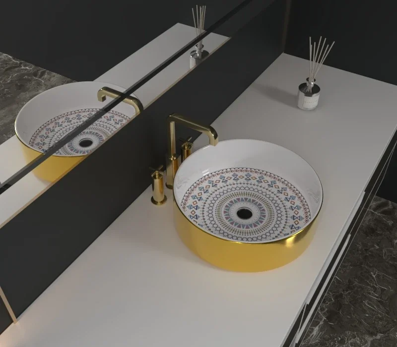 YYHC-Ceramic SINK Sanitary Ware New design Art Basin Colored Bathroom Sink Golden Black White gold Round Special