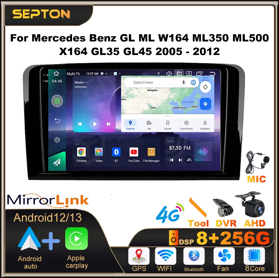 

SEPTON Android 12 Car Radio for Mercedes Benz GL ML W164 ML350 ML500 X164 GL35 GL45 2005-2012 2Din 4G GPS CarPlay Wifi 8+128G