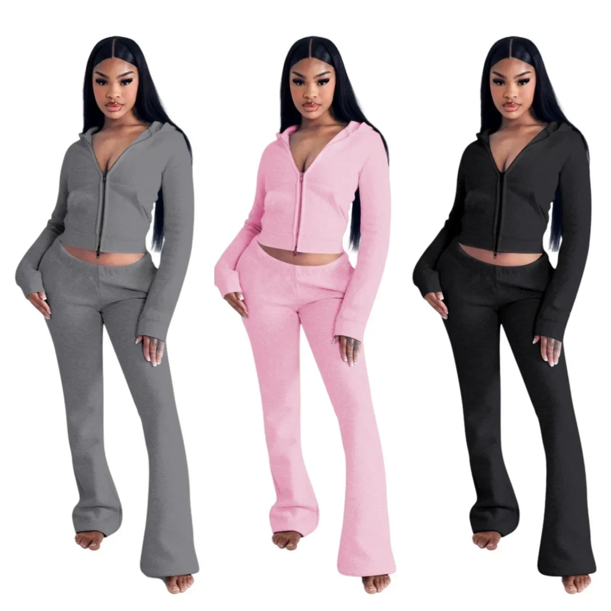 YD8819-E10 Conjunto de 2 piezas con doble apertura y capucha elegante a la moda para mujer, conjunto de falda transfronteriza para mujer, recién llegado de Amazon