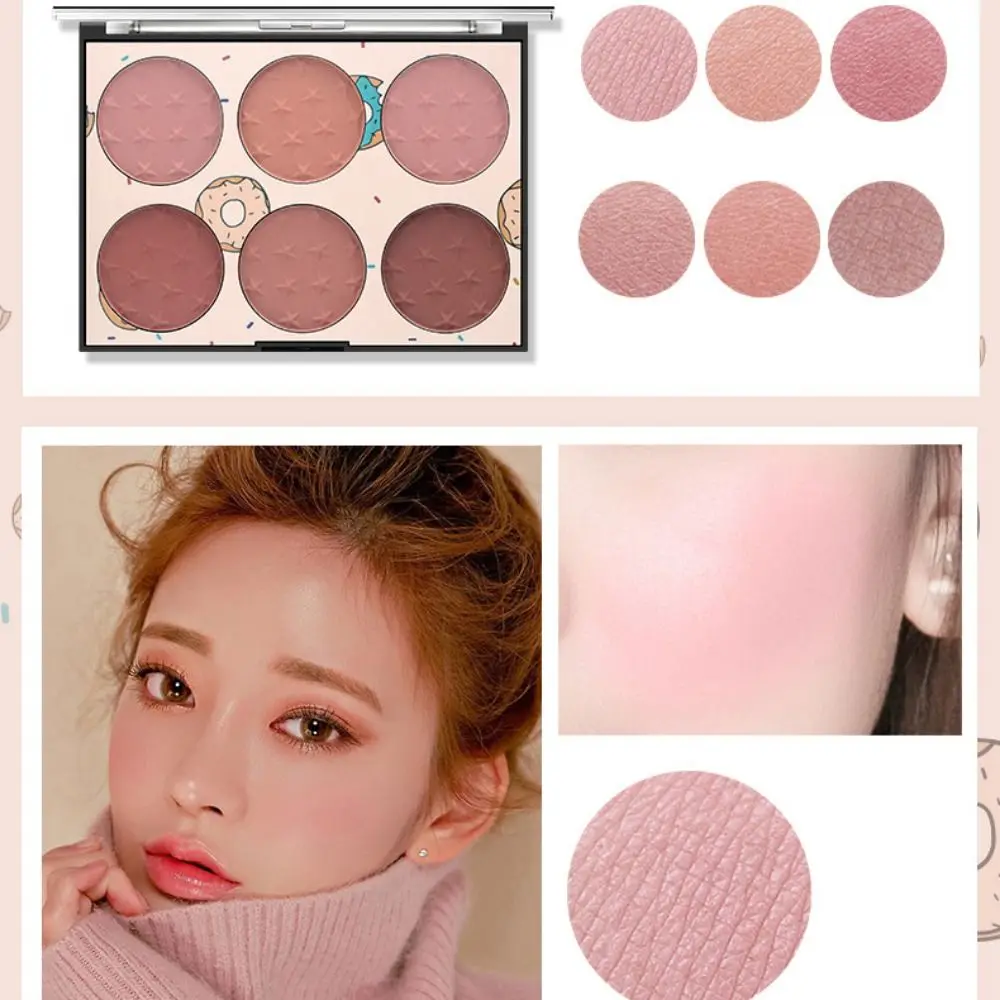 Mode Waterdichte Poeder Blusher Verhelderend Effect Langdurige Matte Blush 6-kleuren Mengbaar Blush Palette Gezichtsmake-up