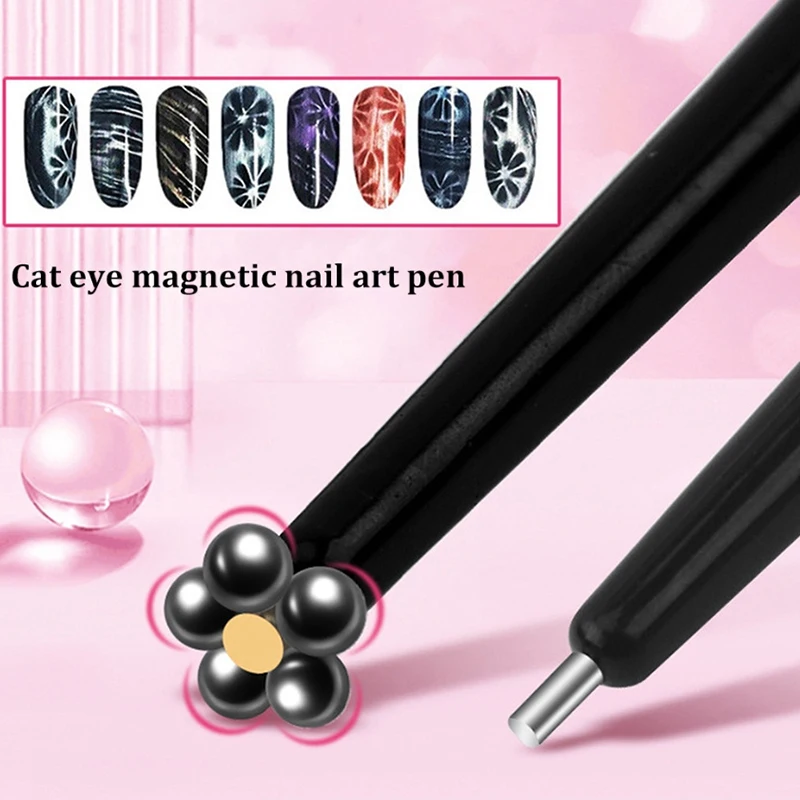 แม่เหล็ก 2In1 Professional Nail Art Cat Eye Magnetic Stick ปากกาสําหรับลูกเหล็กดูดลูกปัดเหล็กแม่เหล็ก Dotting ปากกาการออกแบบเล็บ