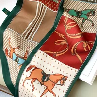 Long Silk Bag Tie Neck Skinny Scarf Hairband Foulard Horse Print Brand Lady Neckerchief Ribbon 2024 Spring New 4